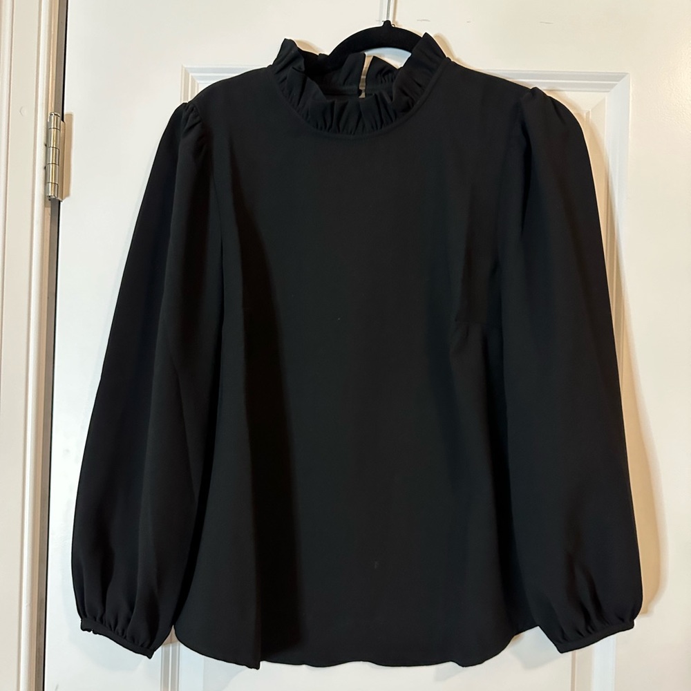 NWT Black Ruffle Neck J.Crew Blouse - Size M